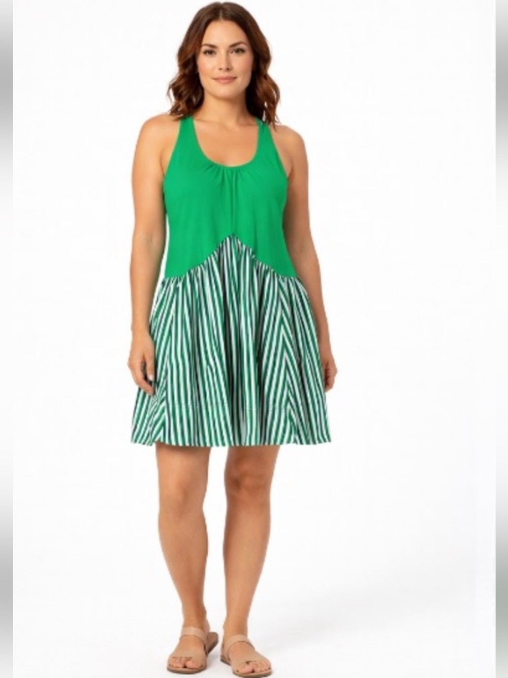 ANTHROPOLOGIE Daily Practice Green/White/Blue Striped Sleeveless Dress - XL